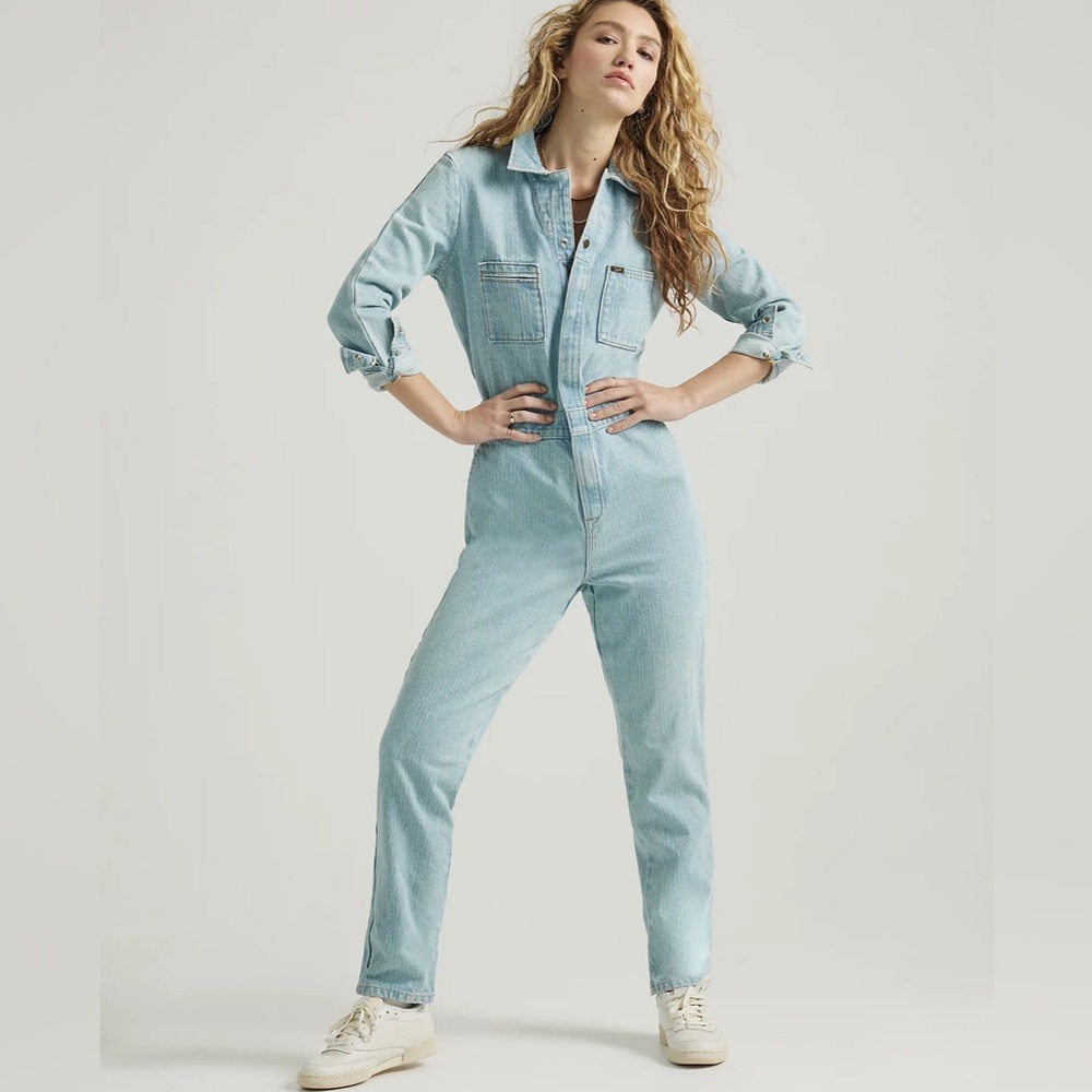 NWT Lee Women's Union Alls Denim Coveralls Utility Jumpsuit Light Wash